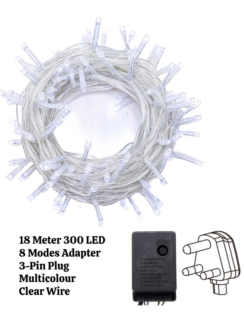 Yuwell 18 Meter 300 LED String Lights Decoration Lights RGB Light 8 Modes Led Light Clear Wire For Home Decorations Ramadan Lights Indoor & Outdoor Decoration Ramadan Decoration Light Diwali Lights Curtain Lights With 3-Pin UK Plug - Image 2