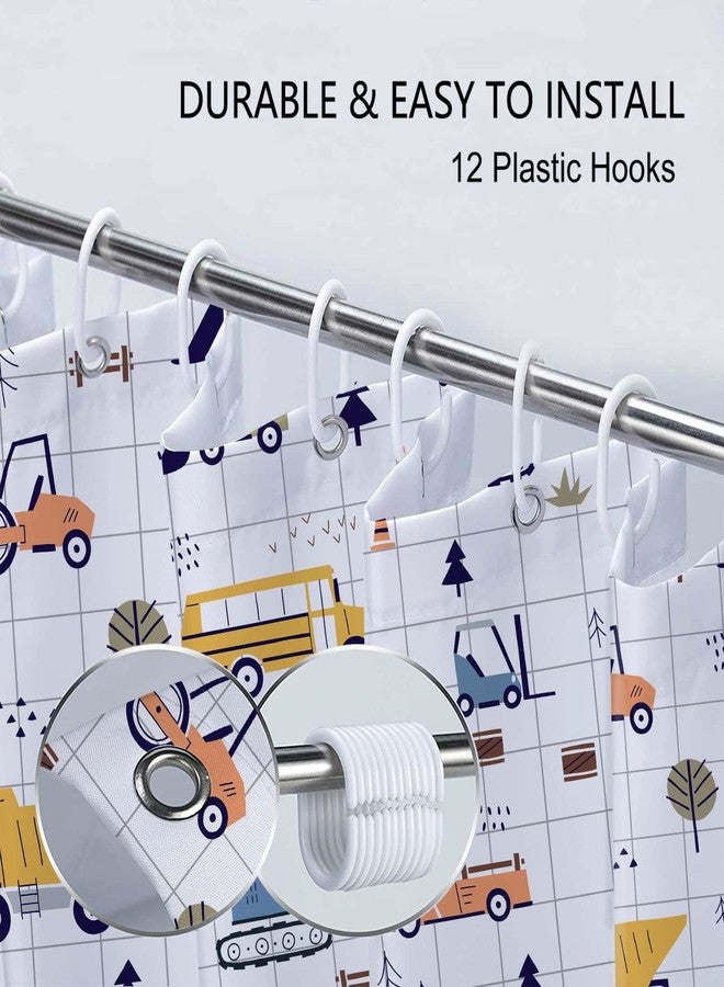 Drgilau Excavator Shower Curtain for Kids, Cartoon Truck Shower Curtain Cute Construction Truck Bathroom Curtains Decor, Waterproof Kids Bath Curtains Set with 12 Hooks 72X72 Inch - Image 5