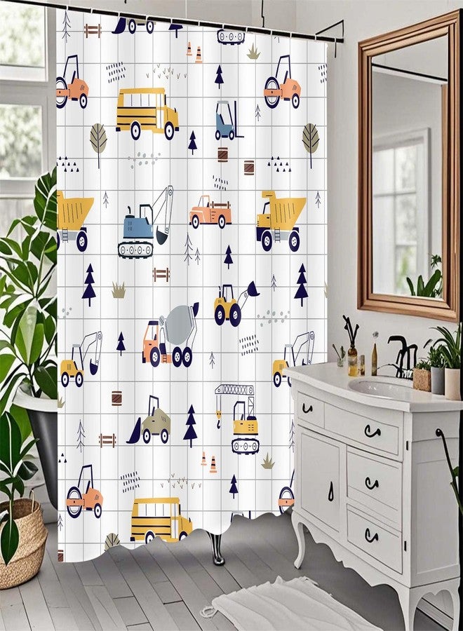 Drgilau Excavator Shower Curtain for Kids, Cartoon Truck Shower Curtain Cute Construction Truck Bathroom Curtains Decor, Waterproof Kids Bath Curtains Set with 12 Hooks 72X72 Inch - Image 3