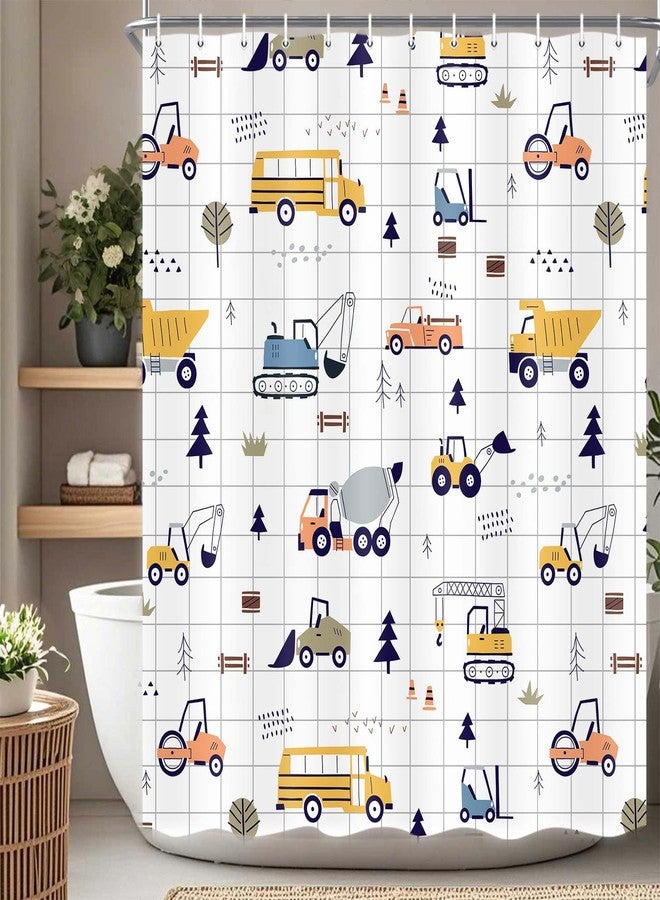 Drgilau Excavator Shower Curtain for Kids, Cartoon Truck Shower Curtain Cute Construction Truck Bathroom Curtains Decor, Waterproof Kids Bath Curtains Set with 12 Hooks 72X72 Inch - Image 2