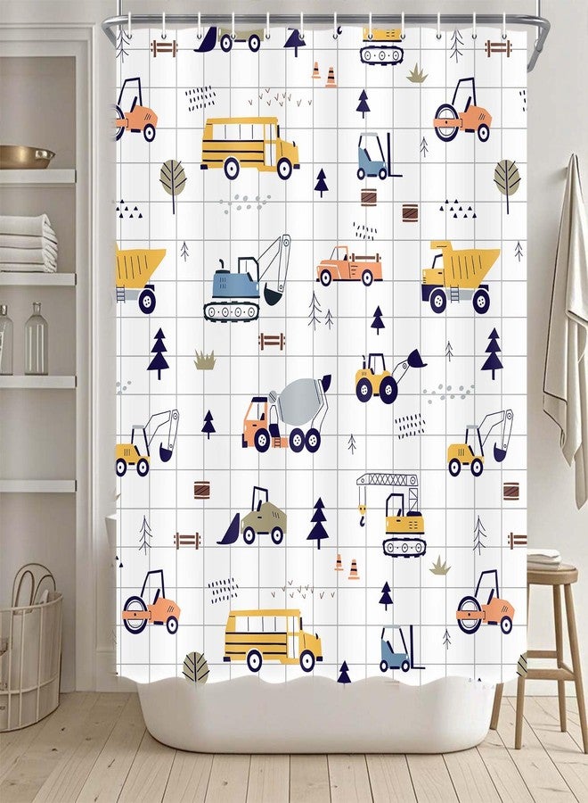 Drgilau Excavator Shower Curtain for Kids, Cartoon Truck Shower Curtain Cute Construction Truck Bathroom Curtains Decor, Waterproof Kids Bath Curtains Set with 12 Hooks 72X72 Inch - Image 1