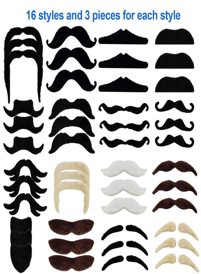 Jutoe 48pcs Fake Mustaches, Self Adhesive Novelty Mustache Set Fiesta Party Supplies for St. Patrick's Day Masquerade Party Costume and Halloween Festival Party (16Style) - Image 4