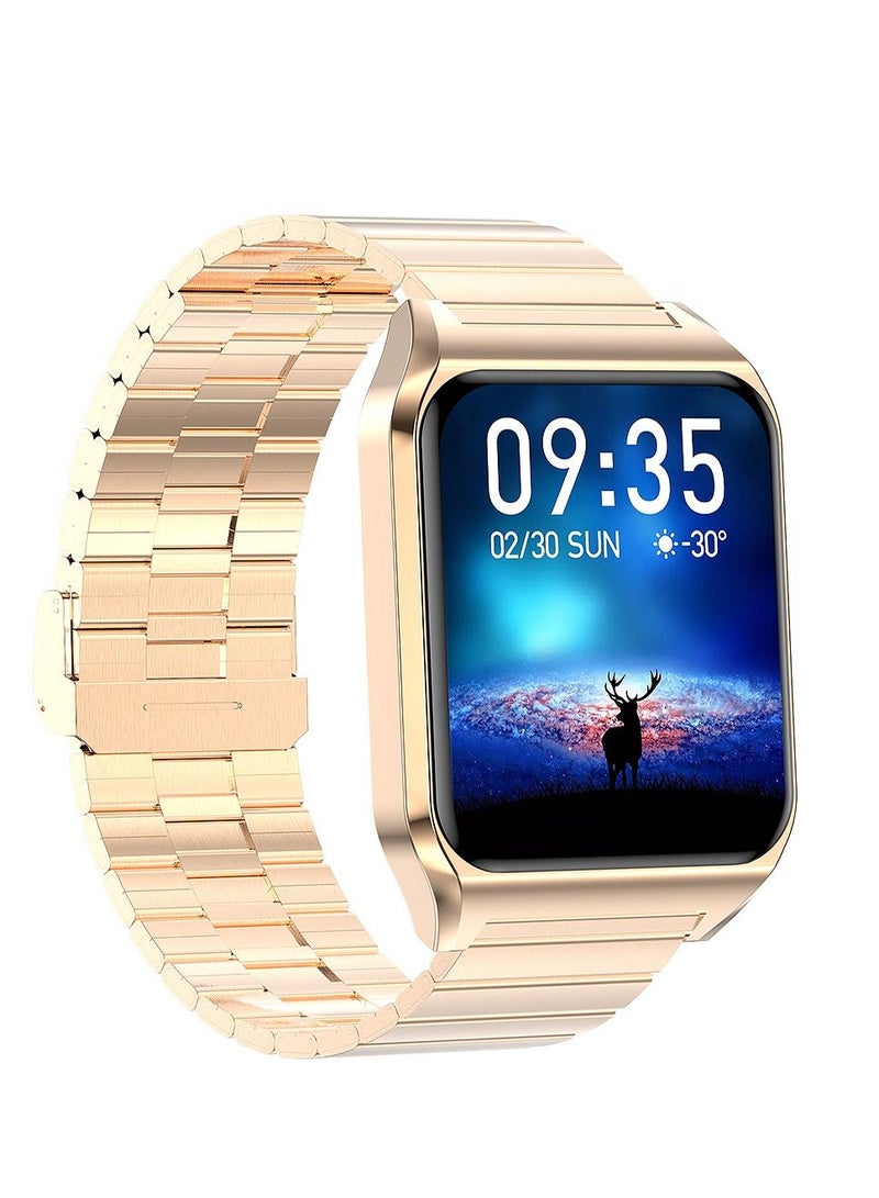 AROAQ H60 Smart Watch Bluetooth Calling Body Temperature Heart Rate Smartwatch IP67 Waterproof Sports Fitness Tracker Watches For Men And Women With Golden Steel Strap - Image 3