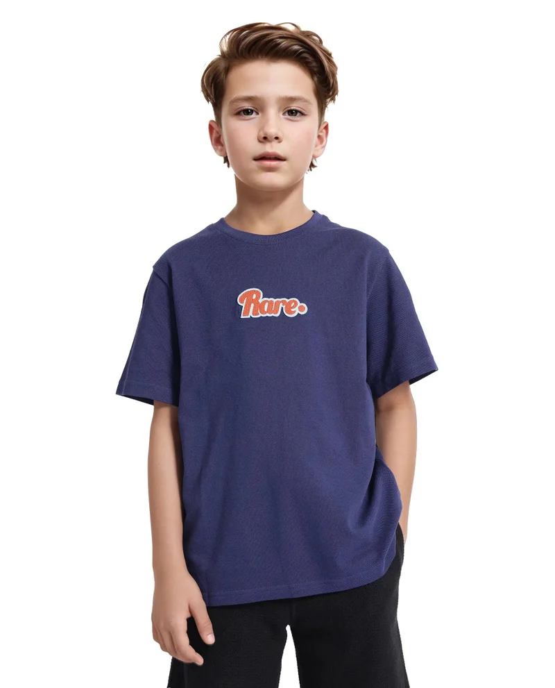 Rare Ones Rare Ones Kids Ride Navy Cotton Half Sleeves Crew Neck Embroidered T-Shirt
