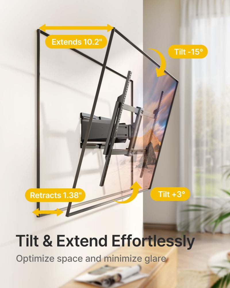 monTEK Heavy Duty Ultra Slim TV Wall Mount for 50-100 Inch TVs Up to 185lbs, Swivel & Tilt & Extension Wall Mount TV Bracket with Articulating Dual Arms, Low Profile Full Motion tv Mount - Image 5