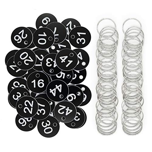 StayMax Plastic ID Number Tags Key Tags with Key Rings (1-100, Black) - Image 1