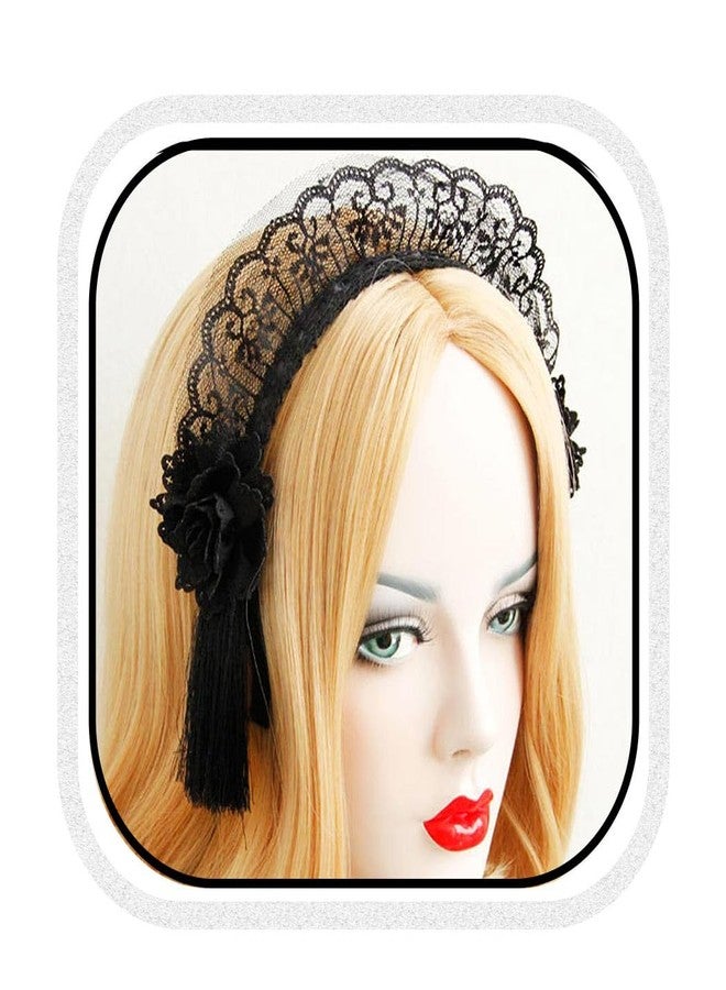 GORTIN Gothic Lolita Headband Black Halloween Headpieces Rose Flower Hair Bands Masquerade Cosplay Makeup Ball Hair Accessory for Women - Image 1