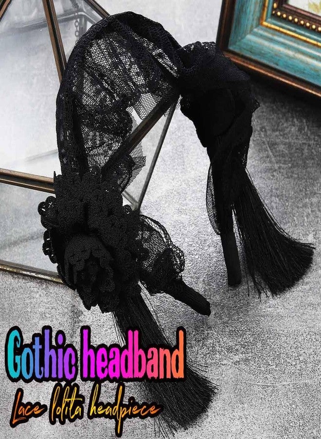 GORTIN Gothic Lolita Headband Black Halloween Headpieces Rose Flower Hair Bands Masquerade Cosplay Makeup Ball Hair Accessory for Women - Image 2