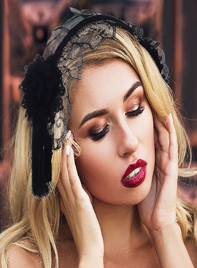 GORTIN Gothic Lolita Headband Black Halloween Headpieces Rose Flower Hair Bands Masquerade Cosplay Makeup Ball Hair Accessory for Women - Image 5
