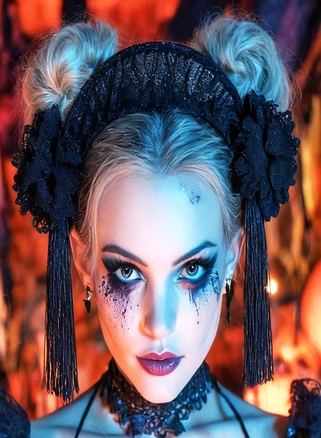 GORTIN Gothic Lolita Headband Black Halloween Headpieces Rose Flower Hair Bands Masquerade Cosplay Makeup Ball Hair Accessory for Women - Image 3
