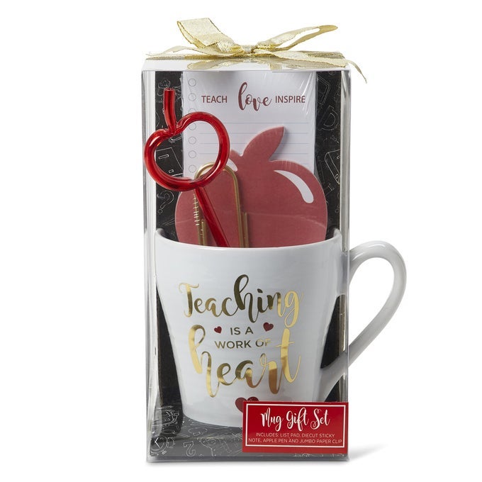 TEACHER APPRECIATION GIFT FOR WOMEN OR MEN BUNDLE INCLUDES MUG WRITING PAD APPLESHAPED PEN AND STICKY NOTES JUMBO GOLD PAPER CLIP HEART COFFEE CUP TEACHER APPRECIATION WEEK THANK YOU