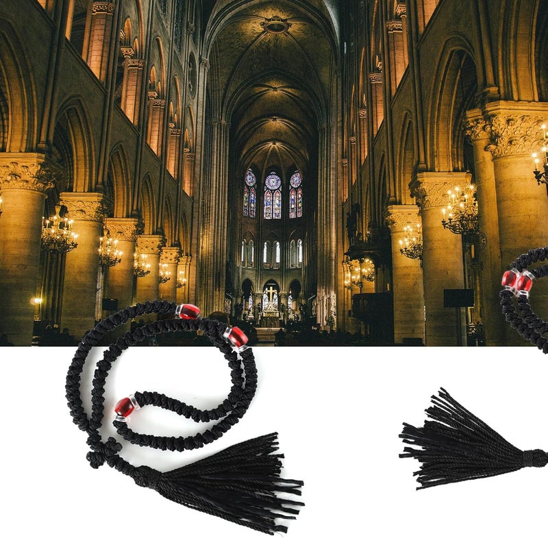 BigPig Handmade Orthodox Prayer Rope 100 Knots with Red Bead,Prayer Beads Christian Greek Komboskoini Chotki,Greek Orthodox Cross Christian Car Accessories,Protestant Prayer Beads Rosary Blessed Decor Gift - Image 5