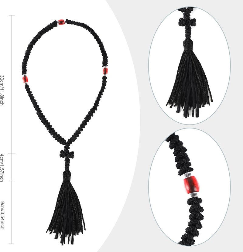 BigPig Handmade Orthodox Prayer Rope 100 Knots with Red Bead,Prayer Beads Christian Greek Komboskoini Chotki,Greek Orthodox Cross Christian Car Accessories,Protestant Prayer Beads Rosary Blessed Decor Gift - Image 2
