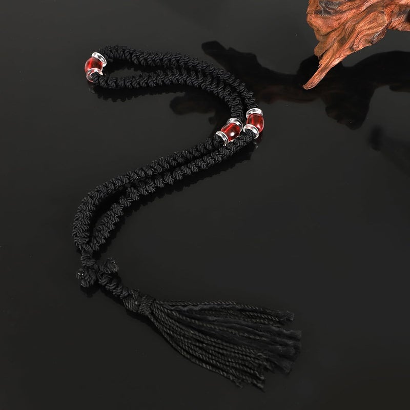 BigPig Handmade Orthodox Prayer Rope 100 Knots with Red Bead,Prayer Beads Christian Greek Komboskoini Chotki,Greek Orthodox Cross Christian Car Accessories,Protestant Prayer Beads Rosary Blessed Decor Gift - Image 3