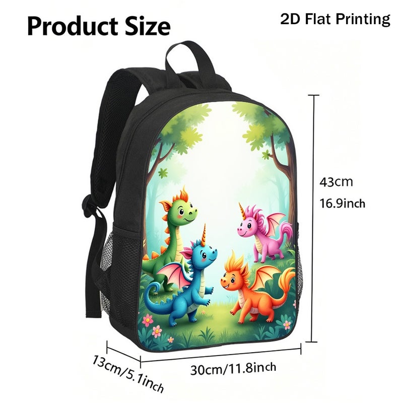 Daily cute mythical dragon unicorns Backpack Durable Water Resistant 2D Flat Print for commute outing picnic for Unisex - Image 3