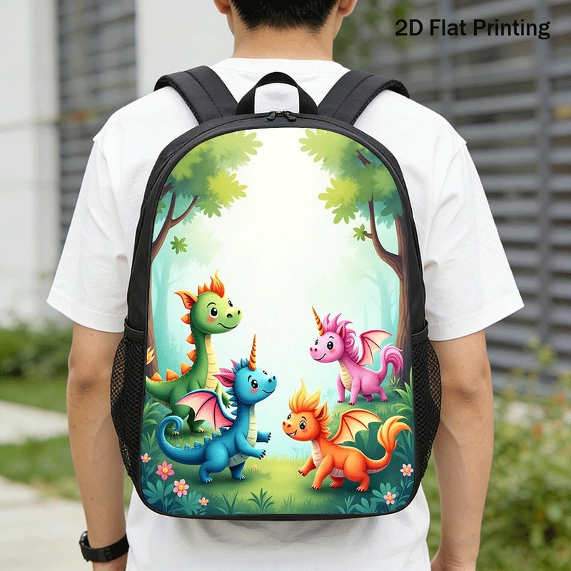Daily cute mythical dragon unicorns Backpack Durable Water Resistant 2D Flat Print for commute outing picnic for Unisex - Image 1