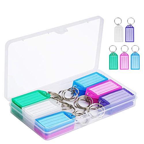 Cuttte 20 Pack Plastic Key Tags with Container, Key Labels with Ring and Label Window, 5 Colors - Image 1