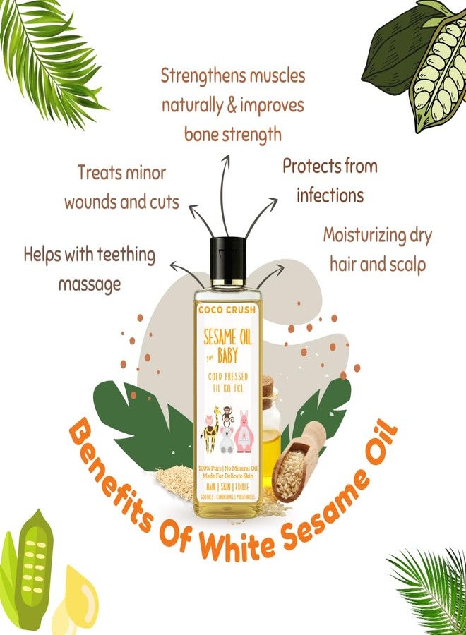 Coco Crush 100% Natural Cold Pressed Coconut, Sesame and Mustard Oil Combo for Babies | Pure and Chemical-Free | For Hair, Face, and Body Massage (3x100ml) (300ml) - Image 5
