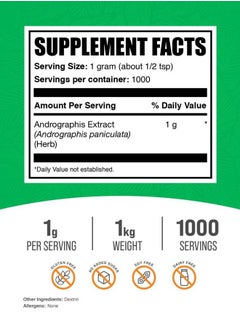 BULKSUPPLEMENTS.COM .com Andrographis Extract Powder - Andrographis Paniculata, Herbal Supplement, Andrographis Powder - Gluten Free, 1000mg per Serving, 1kg (2.2 lbs) (Pack of 1)  - Image 2