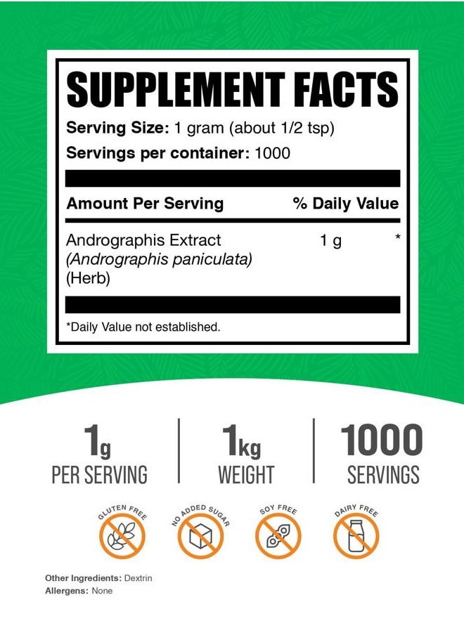 BULKSUPPLEMENTS.COM - .com Andrographis Extract Powder - Andrographis Paniculata, Herbal Supplement, Andrographis Powder - Gluten Free, 1000mg per Serving, 1kg (2.2 lbs) (Pack of 1) - Image 1