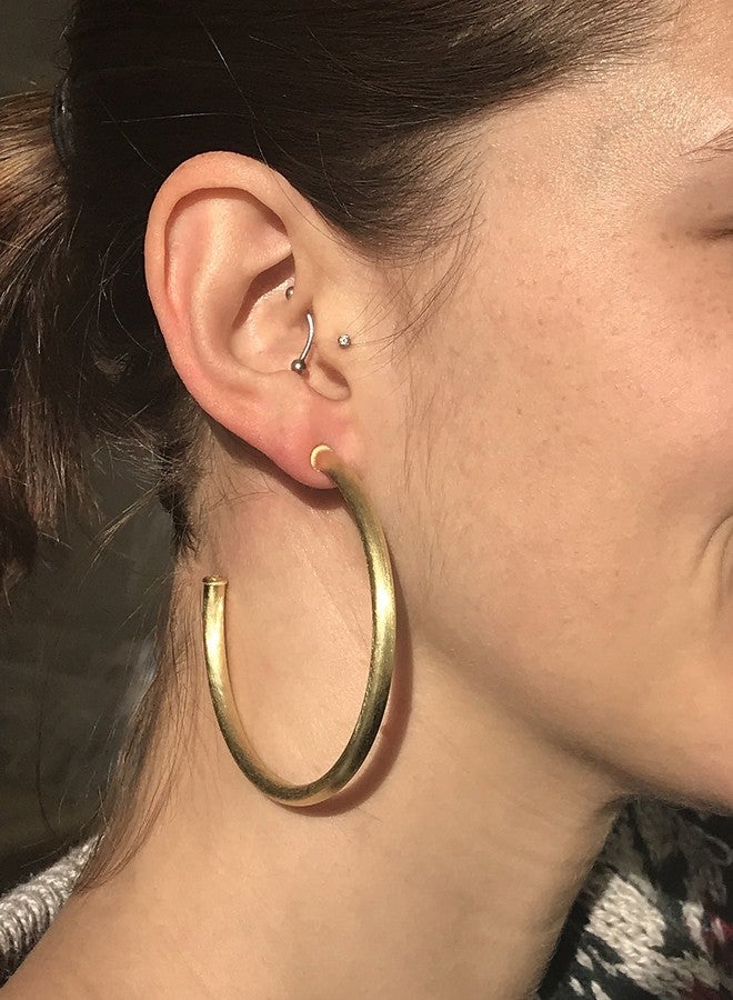 Sheila Fajl Everybody's Favorite Large 2.5 Inch Tubular Lightweight Statement Hoop Earrings in Brush Gold Plated - Image 5