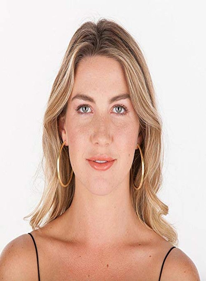 Sheila Fajl Everybody's Favorite Large 2.5 Inch Tubular Lightweight Statement Hoop Earrings in Brush Gold Plated - Image 4