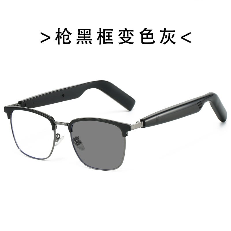 1502 New Smart Color Changing Bluetooth Sunglasses Men'S Music Headphones Call Half Frame Business Frame Noise Reduction Gray Glasses - Image 1