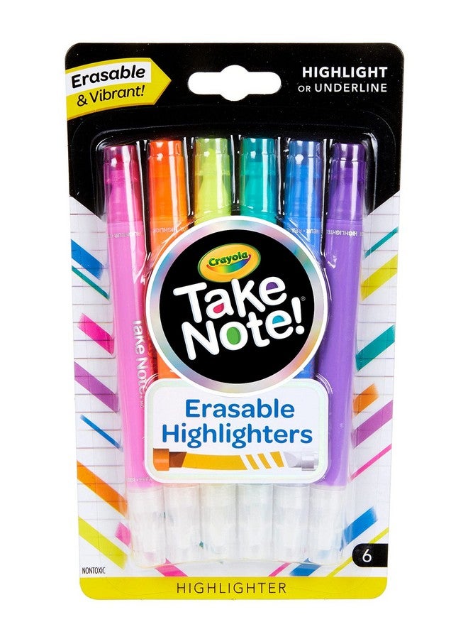 كرايولا أقلام تحديد قابلة للمسح من Take Note، لوازم مدرسية رائعة، أقلام تحديد بطرف مشطوف، عدد 6 - Image 1