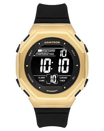 Armitron Unisex Gold-Tone Accented Digital Chronograph Black Resin Strap Watch, 40/8500GDB - Image 3
