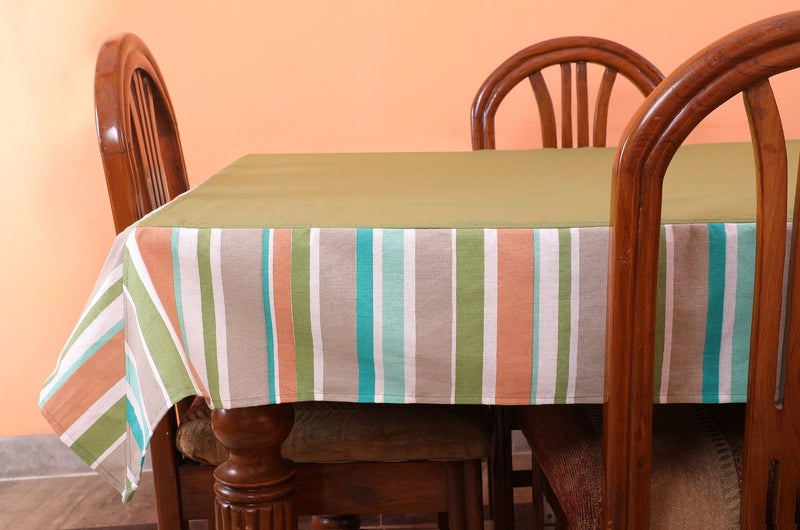 Dekor World Stripe Printed Green Table Cover (Pack of 1) - Image 2