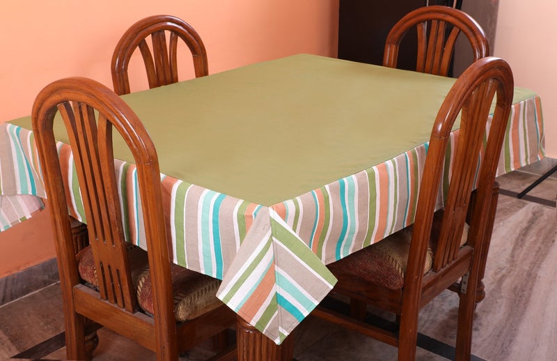 Dekor World Stripe Printed Green Table Cover (Pack of 1) - Image 1