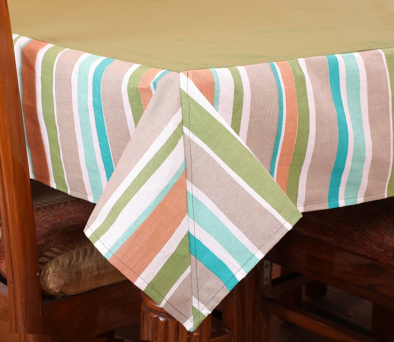 Dekor World Stripe Printed Green Table Cover (Pack of 1) - Image 3
