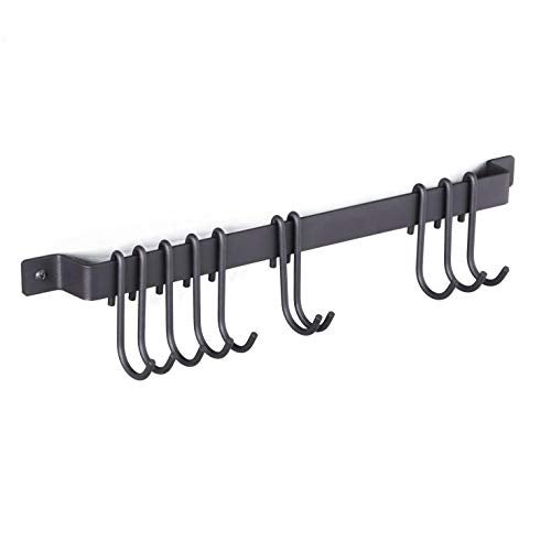 Wallniture Gourmet Kitchen Rail with 10 Hooks, Wall Mounted Wrought Iron Hanging Utensil Holder Rack with Black 17 Inch - Image 1