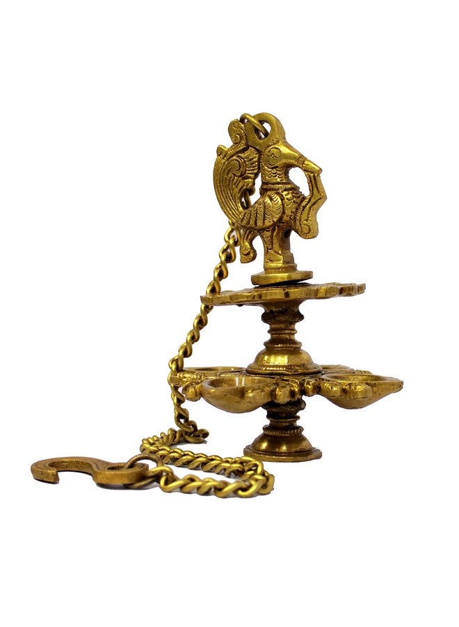 ESPLANADE Brass Peacock Design 4 Oil Wick Diya Deepam Kuthu Vilakku Oil Lamp For Temple Home | Pooja Articles Home Decor | Golden 6" Inches - Image 5