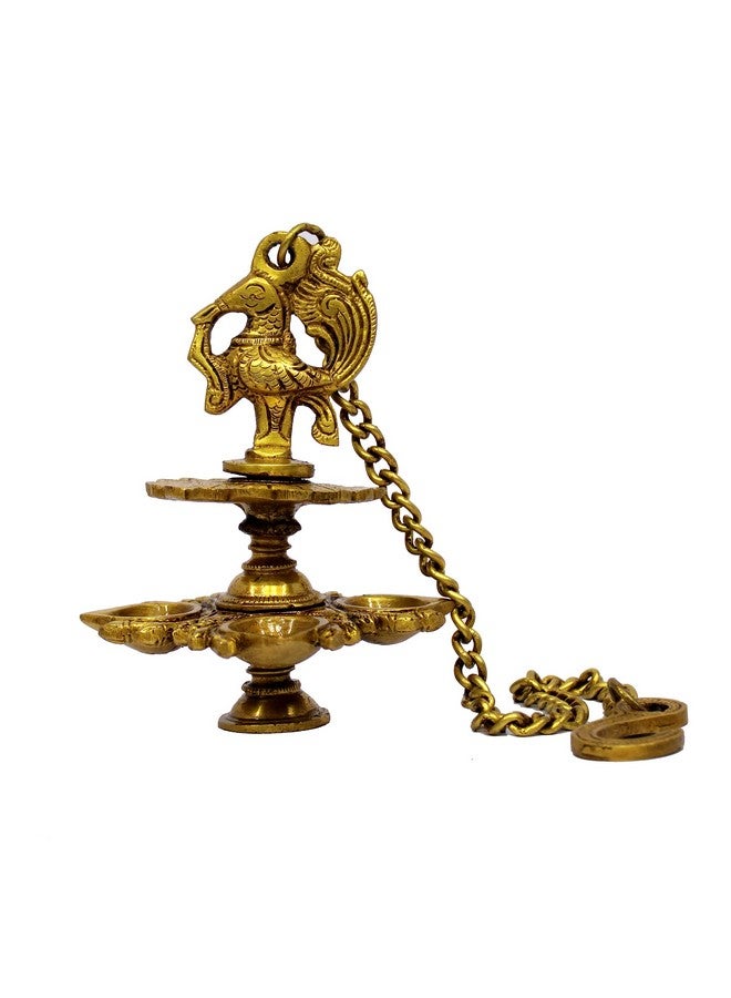 ESPLANADE Brass Peacock Design 4 Oil Wick Diya Deepam Kuthu Vilakku Oil Lamp For Temple Home | Pooja Articles Home Decor | Golden 6" Inches - Image 2