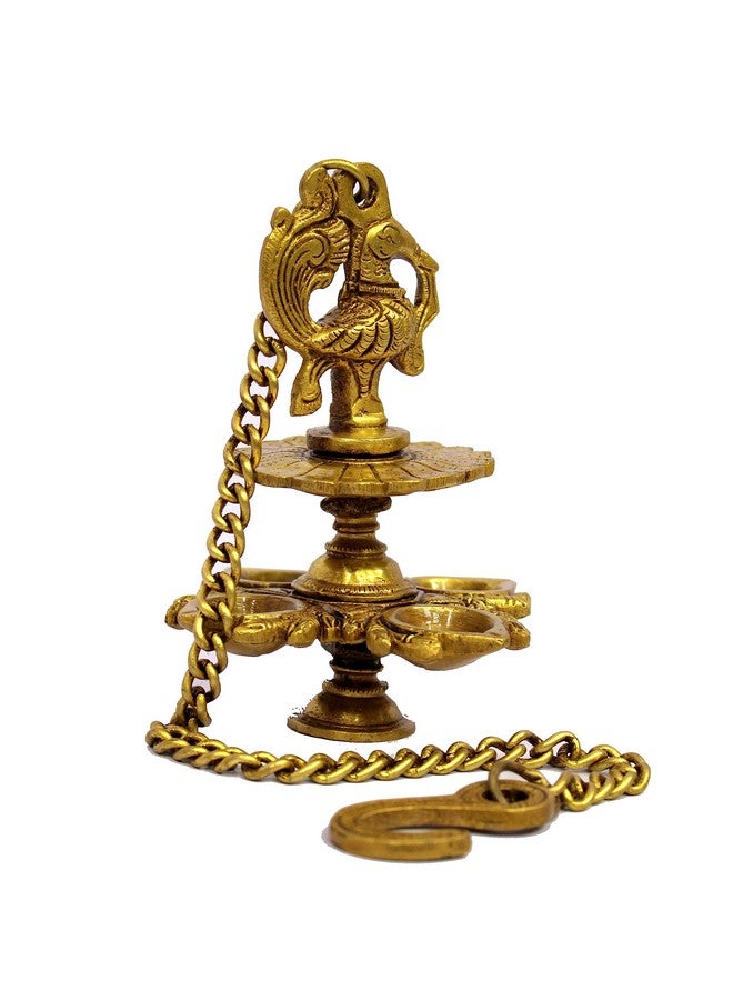 ESPLANADE Brass Peacock Design 4 Oil Wick Diya Deepam Kuthu Vilakku Oil Lamp For Temple Home | Pooja Articles Home Decor | Golden 6" Inches - Image 4