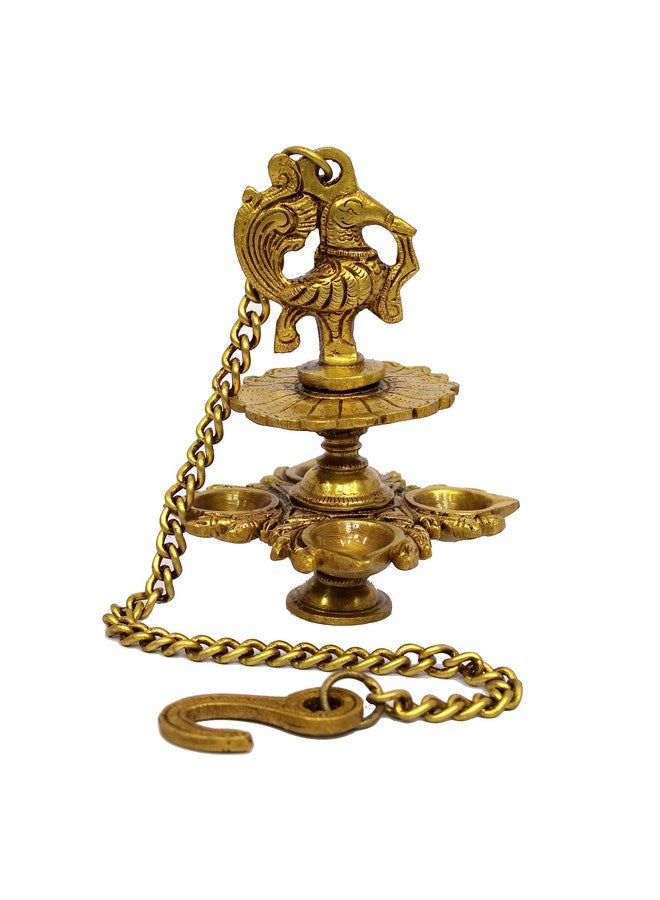 ESPLANADE Brass Peacock Design 4 Oil Wick Diya Deepam Kuthu Vilakku Oil Lamp For Temple Home | Pooja Articles Home Decor | Golden 6" Inches - Image 3