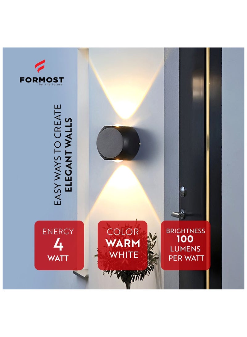FORMOST FORMOST Two Way LED Wall Light for Decoration | Exterior Oval Shape Fixture Lamp Up and Down Light for Balcony | Warm White (4W, Pack of 1)  - Image 2