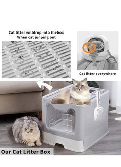 Yoawllty Cat Litter Box with Lid and 1 Cat Litter Scoop, Two-Way Foldable Drawer Type Litter Box for All Cat, Easy to Clean and Entry & Exit(Grey)  - Image 2