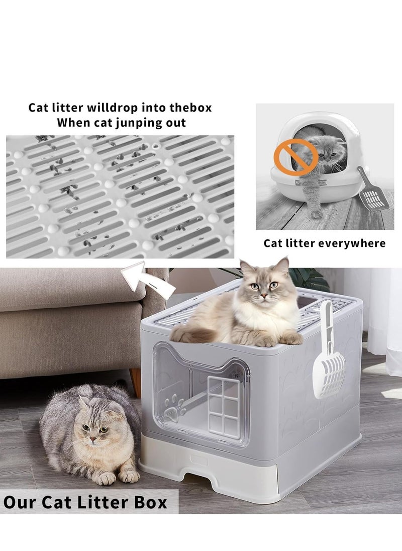 Yoawllty - Cat Litter Box with Lid and 1 Cat Litter Scoop, Two-Way Foldable Drawer Type Litter Box for All Cat, Easy to Clean and Entry & Exit(Grey) - Image 1