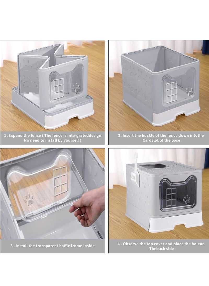 Yoawllty - Cat Litter Box with Lid and 1 Cat Litter Scoop, Two-Way Foldable Drawer Type Litter Box for All Cat, Easy to Clean and Entry & Exit(Grey) - Image 1