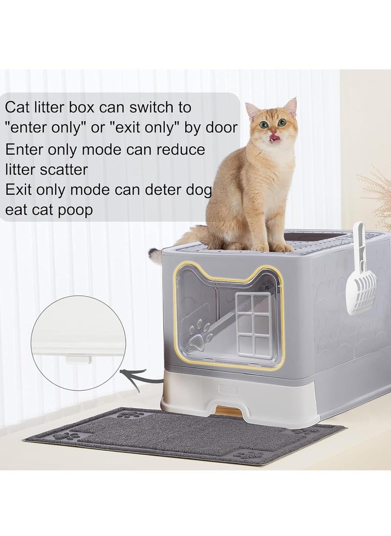 Yoawllty - Cat Litter Box with Lid and 1 Cat Litter Scoop, Two-Way Foldable Drawer Type Litter Box for All Cat, Easy to Clean and Entry & Exit(Grey) - Image 1