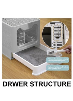 Yoawllty Cat Litter Box with Lid and 1 Cat Litter Scoop, Two-Way Foldable Drawer Type Litter Box for All Cat, Easy to Clean and Entry & Exit(Grey)  - Image 5