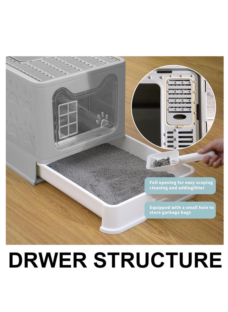Yoawllty - Cat Litter Box with Lid and 1 Cat Litter Scoop, Two-Way Foldable Drawer Type Litter Box for All Cat, Easy to Clean and Entry & Exit(Grey) - Image 1