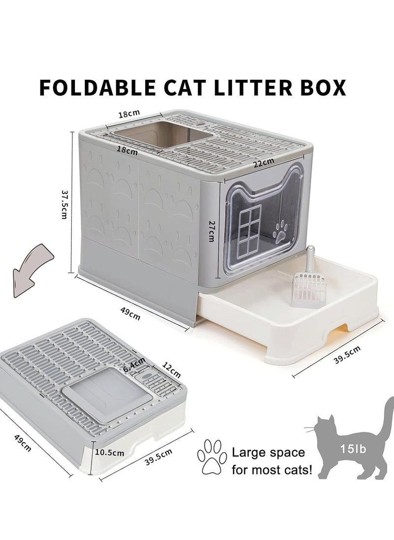 Yoawllty - Cat Litter Box with Lid and 1 Cat Litter Scoop, Two-Way Foldable Drawer Type Litter Box for All Cat, Easy to Clean and Entry & Exit(Grey) - Image 1