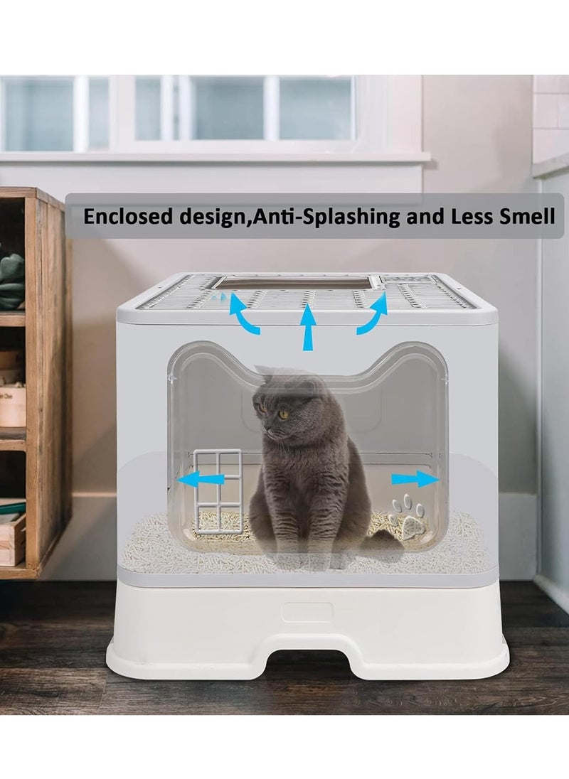 Yoawllty - Cat Litter Box with Lid and 1 Cat Litter Scoop, Two-Way Foldable Drawer Type Litter Box for All Cat, Easy to Clean and Entry & Exit(Grey) - Image 1