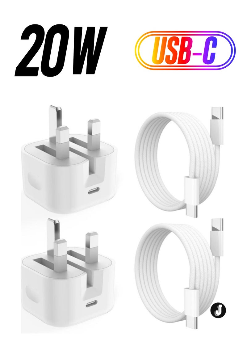 JAJEEK "2024 MFi Certified 20W Fast Charger for iPhone 15 – 2-Pack USB-C Power Adapter with 2M Extra-Long Cable for iPhone 15/15 Pro/15 Pro Max, iPad Pro/Air/Mini" - Image 1