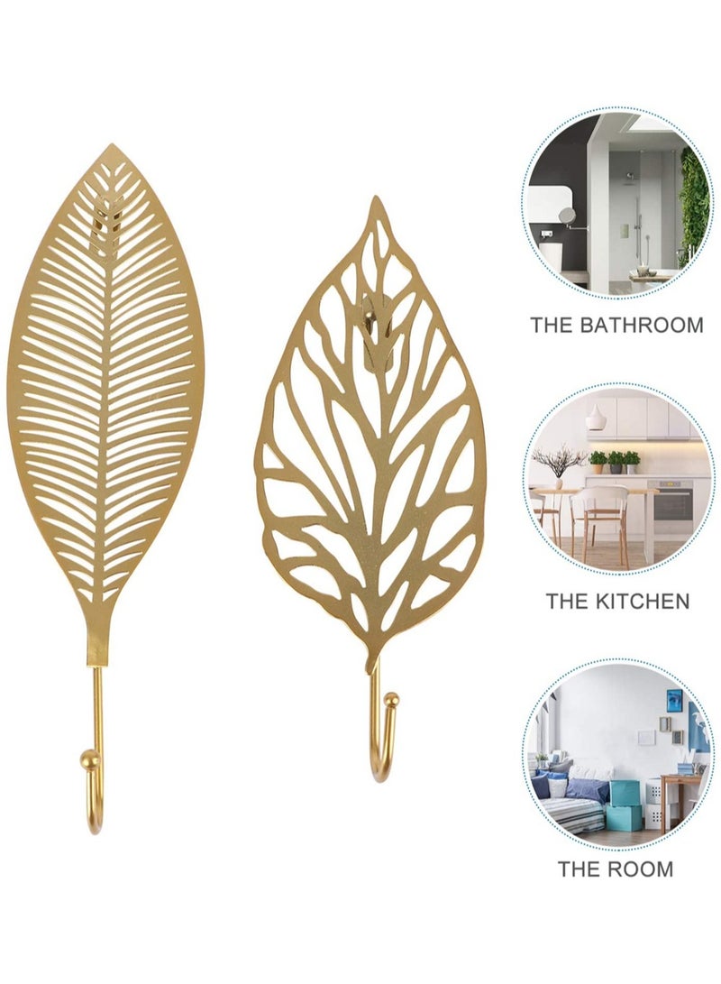 2Pcs Leaf Design Iron Wall Hooks - Stylish Coat Hanger & Key Holder for Home Storage, Perfect for Hats & Bags - Image 3