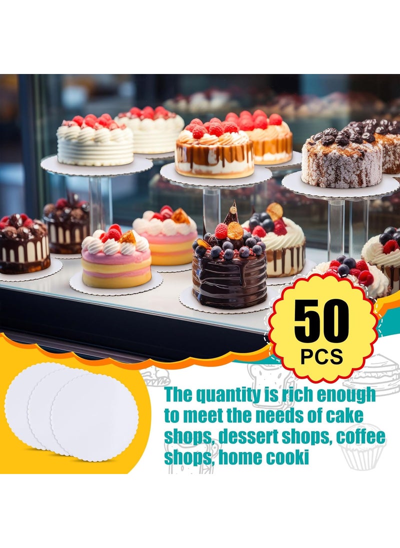 Nuenen Nuenen 50 Packs 10 Inch White Round Cake Boards Disposable Scalloped Edge Cake Base Rounds Sturdy Circles Plate Stands for Wedding Birthday Decorating  - Image 2
