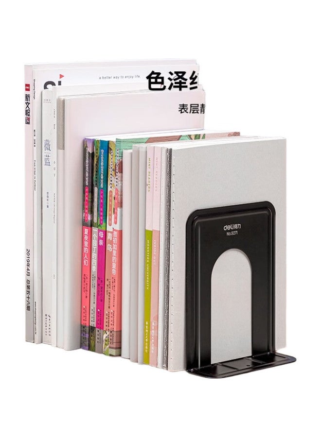 Deli 6-Inch (15Cm High) Metal Desktop Bookend Organizer Shelf, Office Bookend 2 Pieces, Office And Study Supplies, Black - Image 1